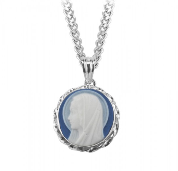 Blessed Virgin Cameo Necklace Blue and White - Blue | Silver