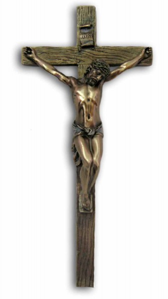 Bronzed Resin Wall Crucifix - 13 Inches - Bronze