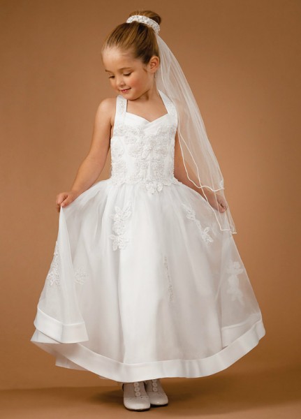 First Communion Dress with Halter Top, Size 10 - White