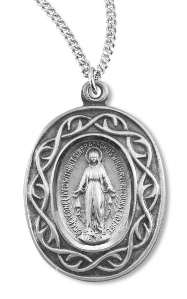 Miraculous Medal with Crown of Thorns Border - Sterling Silver