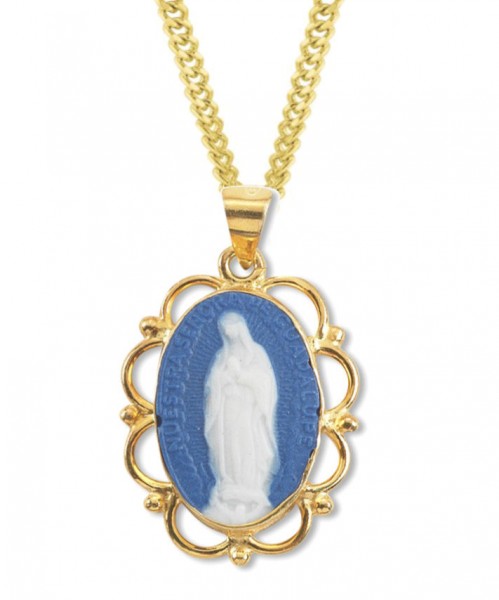 Our Lady of Guadalupe Cameo Necklace - Blue | Gold