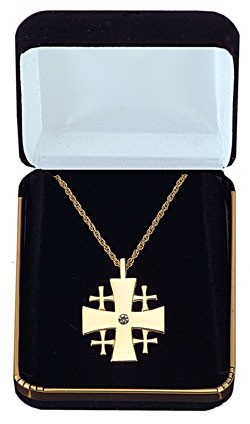 Jerusalem Cross Pendant with Gemstone Centerpiece - Gold Tone