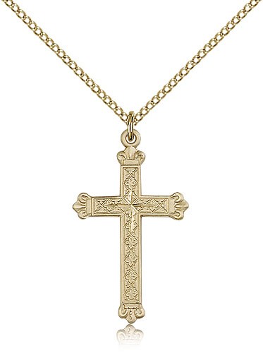 Women's Ornate Cross Necklace - 14KT Gold Filled