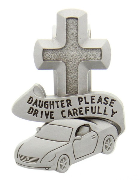 Daughter Please Drive Carefully Visor Clip, Pewter - 2 1/2&quot;H - Silver