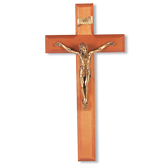 Natural Cherry Wall Crucifix with Salerni Corpus - 11 inch - Brown