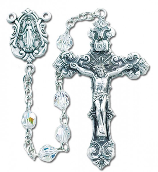 5mm Crystal Swarovski Bead Rosary in Sterling Silver - Crystal