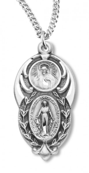 Unique Sacred Heart and Miraculous Pendant - Sterling Silver