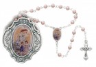 Girl's Guardian Angel Pink Rosary with Rosary Box