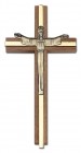Contemporary Risen Christ Wall Cross in Walnut and Metal Inlay 6“