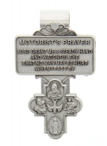 4-Way Cross Motorist's Prayer Visor Clip, Pewter - 2 1/4“H [AU0004]