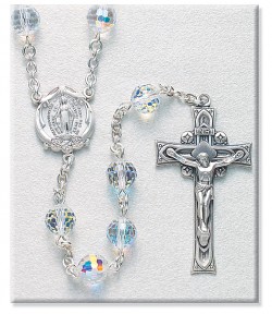 8mm Crystal Swarovski Beads Rosary in Sterling Silver with Round Miraculous Center [RB3407]