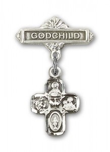 Baby Badge with 4-Way Charm and Godchild Badge Pin [BLBP0249]