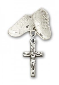 Baby Badge with Crucifix Charm and Baby Boots Pin [BLBP0236]