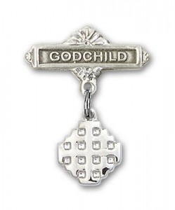 Baby Badge with Jerusalem Cross Charm and Godchild Badge Pin [BLBP0151]