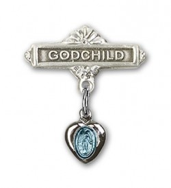 Baby Pin with Blue Miraculous Heart Shaped Charm and Godchild Badge Pin [BLBP0011]