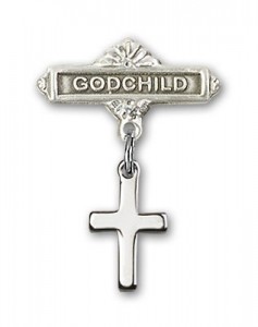 Baby Pin with Cross Charm and Godchild Badge Pin [BLBP0097]