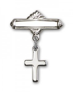 Baby Pin with Cross Charm and Polished Engravable Badge Pin [BLBP0092]