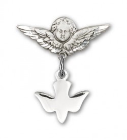 Baby Pin with Holy Spirit Charm and Angel with Smaller Wings Badge Pin [BLBP0026]