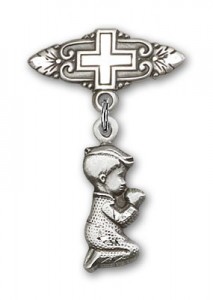Baby Pin with Praying Boy Charm and Badge Pin with Cross [BLBP0196]
