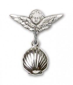 Baby Pin with Shell Charm and Angel with Smaller Wings Badge Pin [BLBP0103]
