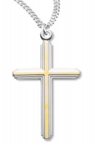 Cross Pendant Gold Plated Sterling Silver Two Tone [RECR1002]