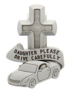 Daughter Please Drive Carefully Visor Clip, Pewter - 2 1/2“H [AU0107]