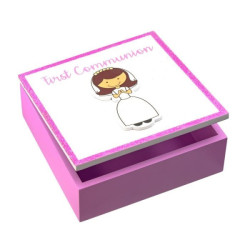 First Communion Keepsake Box for Girl with Glitter Outline [HRBX100]