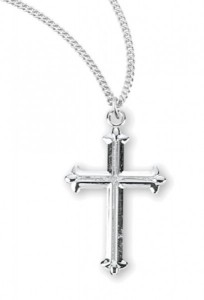 Fleur De Lis Tipped Sterling Silver Cross Necklace [HM0856]