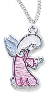 Girl's Pink Enamel Praying Angel Pendant [HM0803]