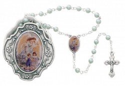 Guardian Angel Blue Faux Pearl Rosary with Ornate Box [MVR055]