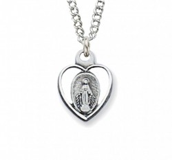 Child Size Open-Cut Heart Sterling Silver Miraculous Medal [CM2037]