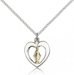 Two-Tone Open-Cut Heart Miraculous Medal Necklace [BM0492]
