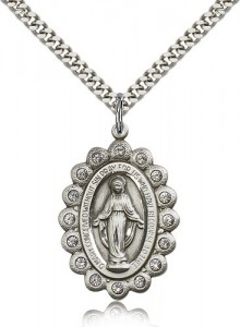 Miraculous Medal Necklace with Clear Swarovski Crystals [BM0910]
