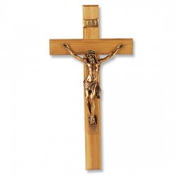 Oak Wall Crucifix with Gold-tone Corpus - 13 inch [CRX4274]