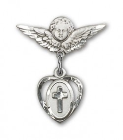 Pin Badge with Cross Charm and Angel with Smaller Wings Badge Pin [BLBP0227]