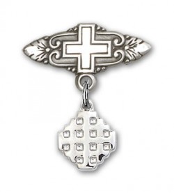 Pin Badge with Jerusalem Cross Charm and Badge Pin with Cross [BLBP0147]