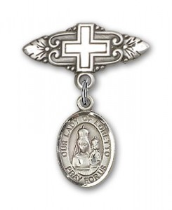 Pin Badge with Our Lady of Loretto Charm and Badge Pin with Cross [BLBP0834]