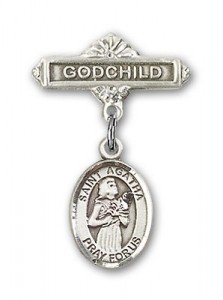 Pin Badge with St. Agatha Charm and Godchild Badge Pin [BLBP0284]