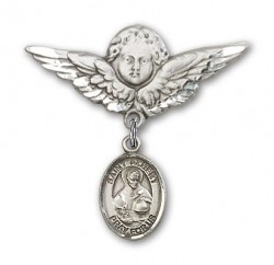 Pin Badge with St. Albert the Great Charm and Angel with Larger Wings Badge Pin [BLBP0268]