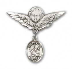 Pin Badge with St. Andrew the Apostle Charm and Angel with Larger Wings Badge Pin [BLBP0261]