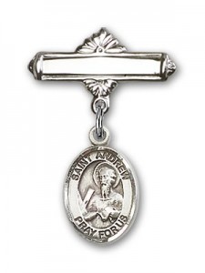 Pin Badge with St. Andrew the Apostle Charm and Polished Engravable Badge Pin [BLBP0258]