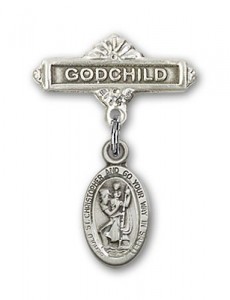 Pin Badge with St. Christopher Charm and Godchild Badge Pin [BLBP0168]