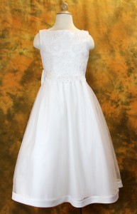 Plus Size First Communion Dress with Beaded Satin and Shawl [LCDPL002]