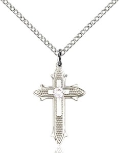 Polished and Textured Cross Pendant with Birthstone Options [BLST6058]