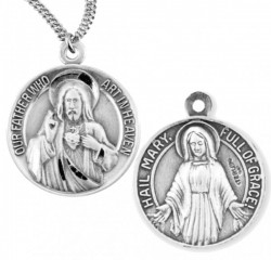 Sterling Silver Sacred Heart of Jesus and Blessed Mary Medal [REM2076]