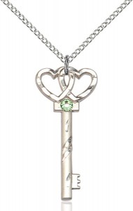 Small Key with Double Heart Pendant and Birthstone [BLST6213]