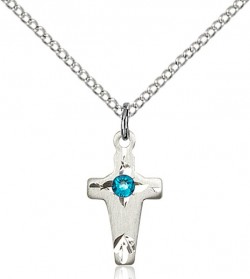 Square Edge Child's Cross Pendant with Birthstone Options [BLST2527]