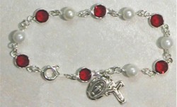 Sterling Silver Rosary Bracelet with Pearl and Ruby Austrian Crystal Beads [MVM1185]