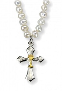 Two-Tone Cross with Chalice and Freshwater Pearl Necklace [HMM3379]