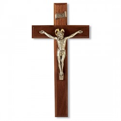 Beveled Edge Two-tone Walnut Wall Crucifix - 11 inch [CRX4191]